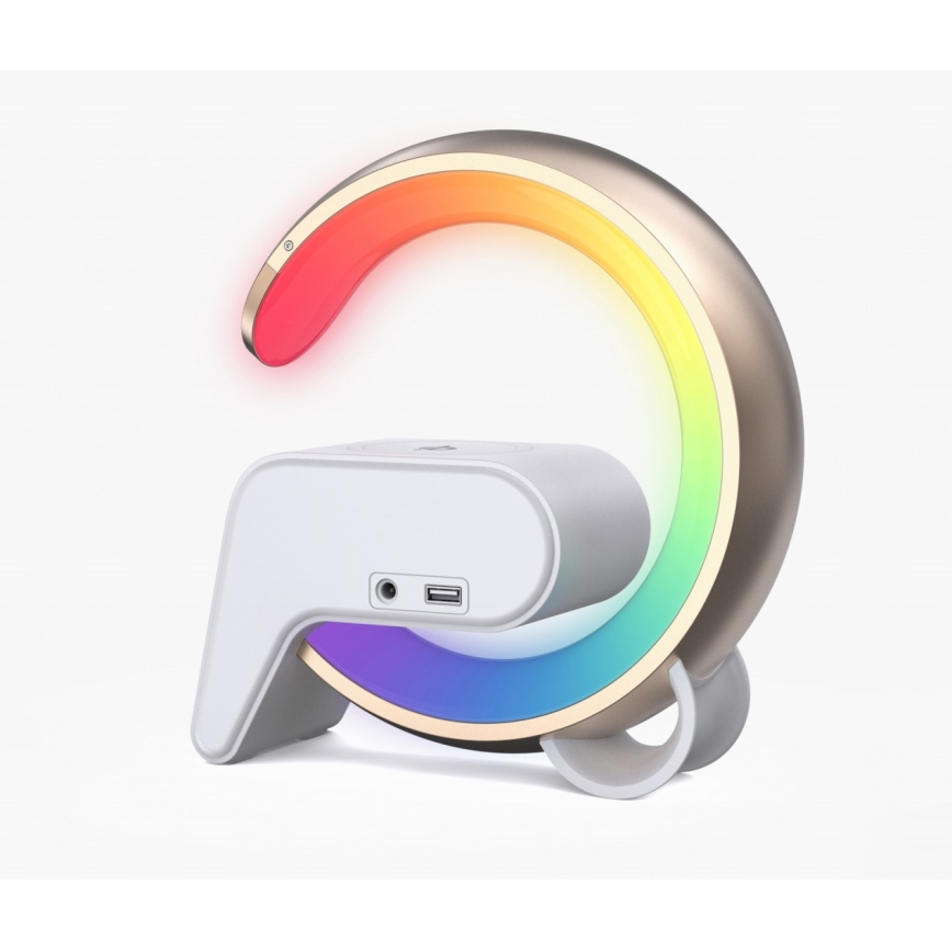 Immax 08986L - Lámpara LED RGB regulable con despertador y carga Qi 30W/230V dorado