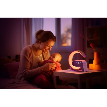 LED RGB Lámpara de mesa con dimmer con despertador y Qi cargando 30W/230V plata