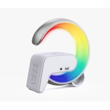 LED RGB Lámpara de mesa con dimmer con despertador y Qi cargando 30W/230V plata