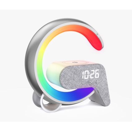 LED RGB Lámpara de mesa con dimmer con despertador y Qi cargando 30W/230V plata