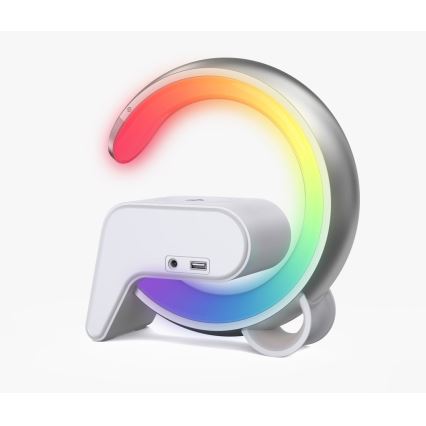 LED RGB Lámpara de mesa con dimmer con despertador y Qi cargando 30W/230V plata