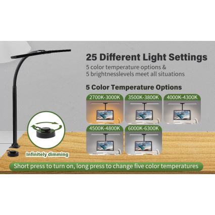 Iluminación LED flexible regulable para monitor OFFICE LED/24W/230V 2700-6300K CRI 95