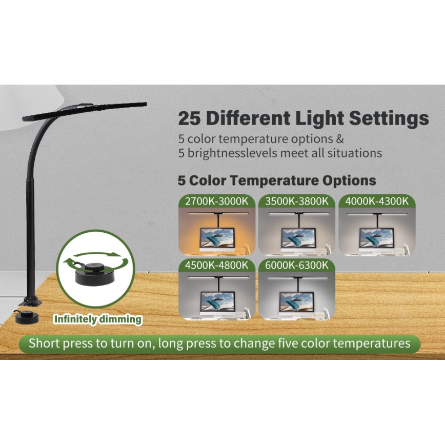 Iluminación LED flexible regulable para monitor OFFICE LED/24W/230V 2700-6300K CRI 95