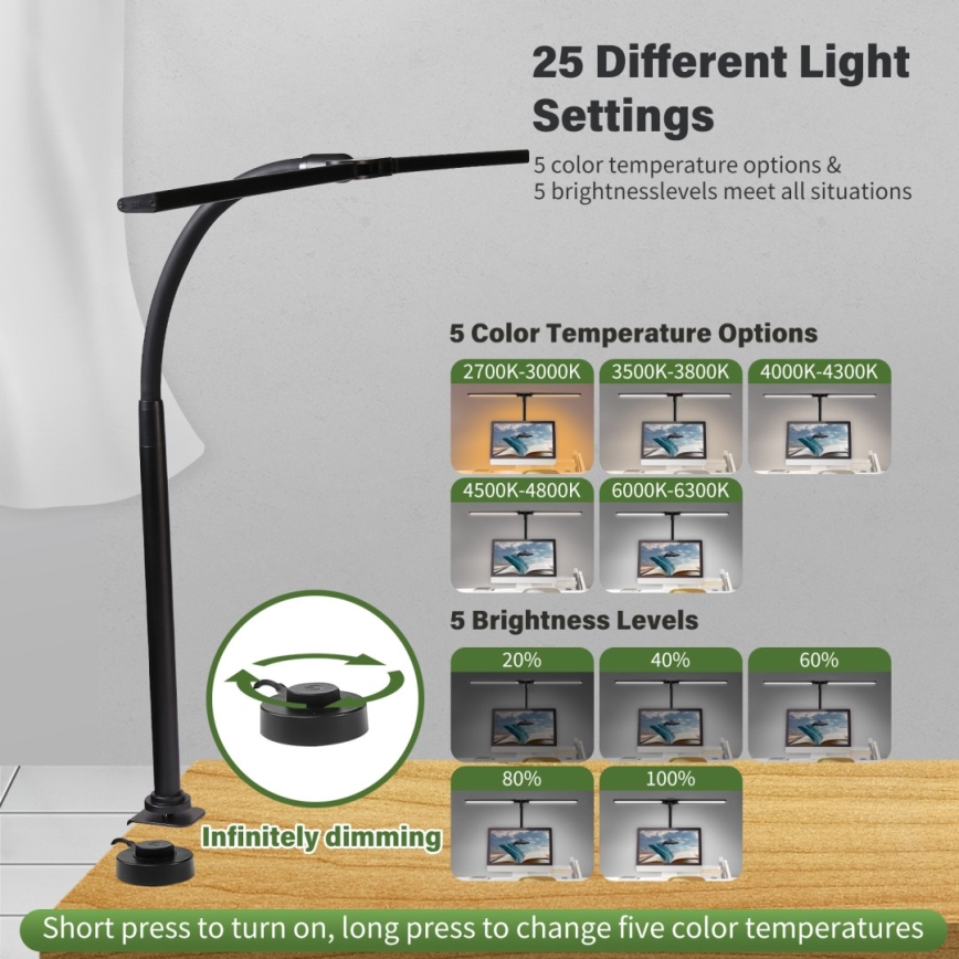 Iluminación LED flexible regulable para monitor OFFICE LED/24W/230V 2700-6300K CRI 95