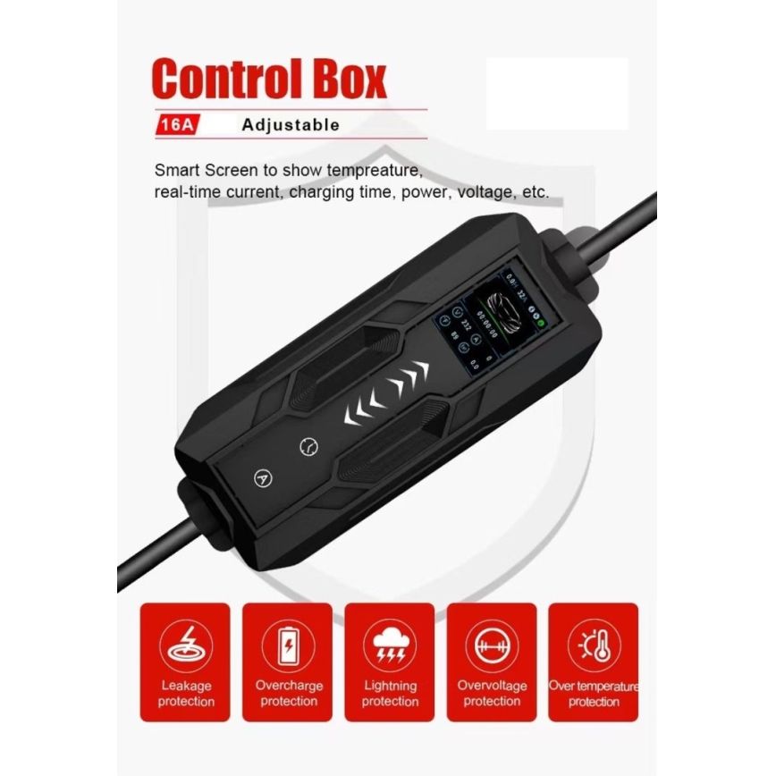 Immax - Estación de carga para coches eléctricos AC Type 2 16A/380V 11kW + enchufe 230V, 3,7kW 5m + estuche