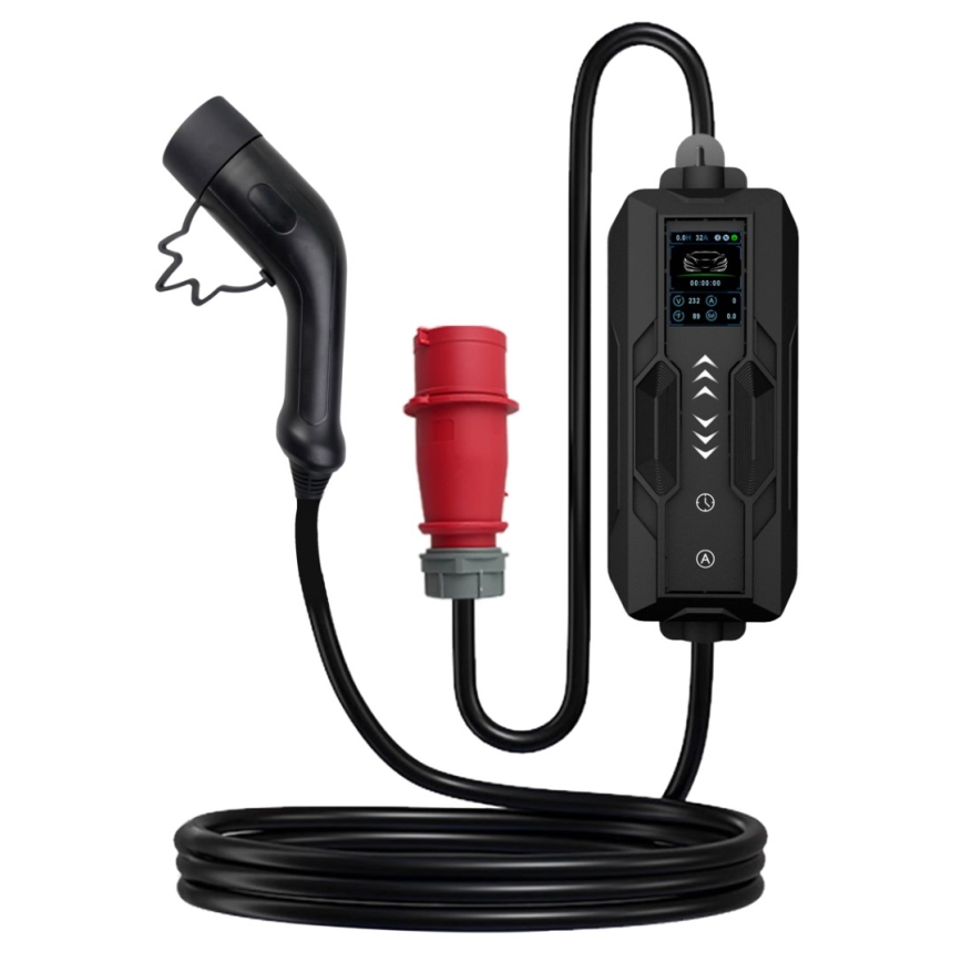 Immax - Estación de carga para coches eléctricos AC Type 2 16A/380V 11kW + enchufe 230V, 3,7kW 5m + estuche