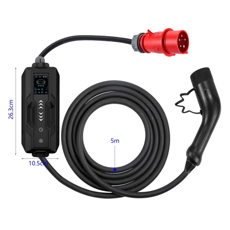 Immax - Estación de carga para coches eléctricos AC Type 2 16A/380V 11kW + enchufe 230V, 3,7kW 5m + estuche