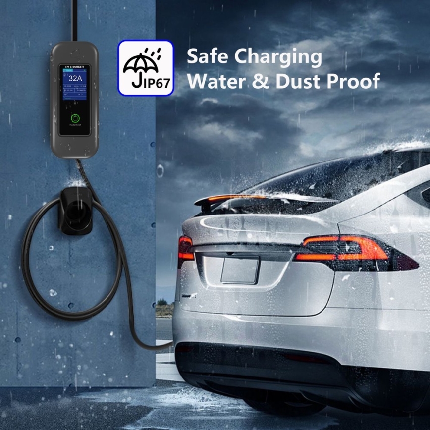 Immax - Estación de carga para coches eléctricos AC Type 2 32A/380V 22kW + enchufe 230V 5m Wi-Fi Tuya