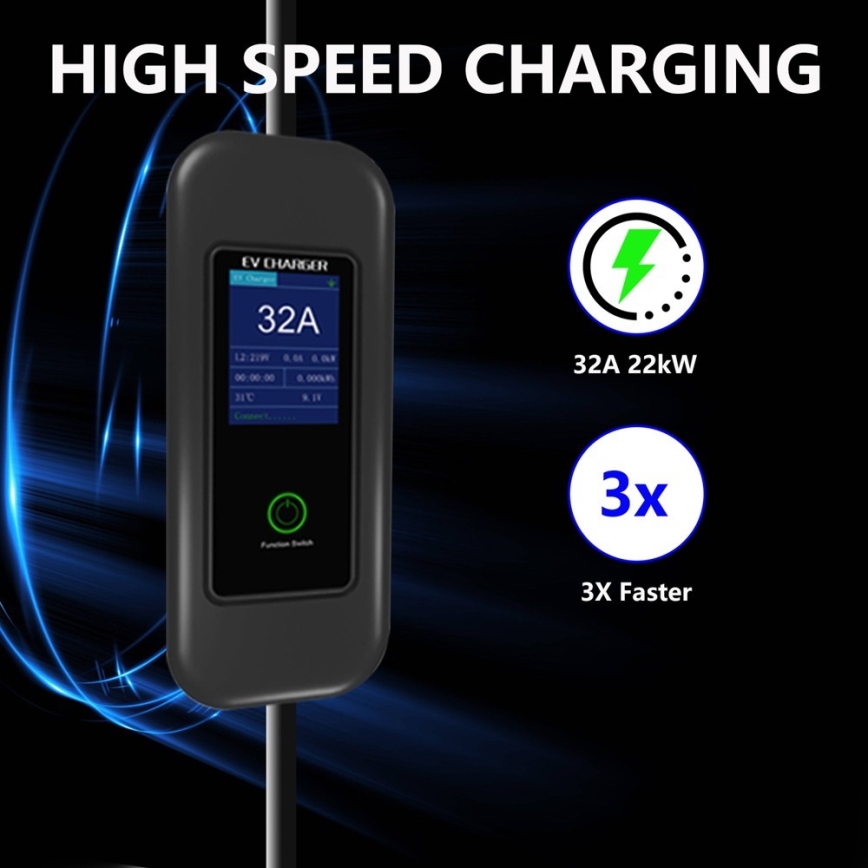 Immax - Estación de carga para coches eléctricos AC Type 2 32A/380V 22kW + enchufe 230V 5m Wi-Fi Tuya