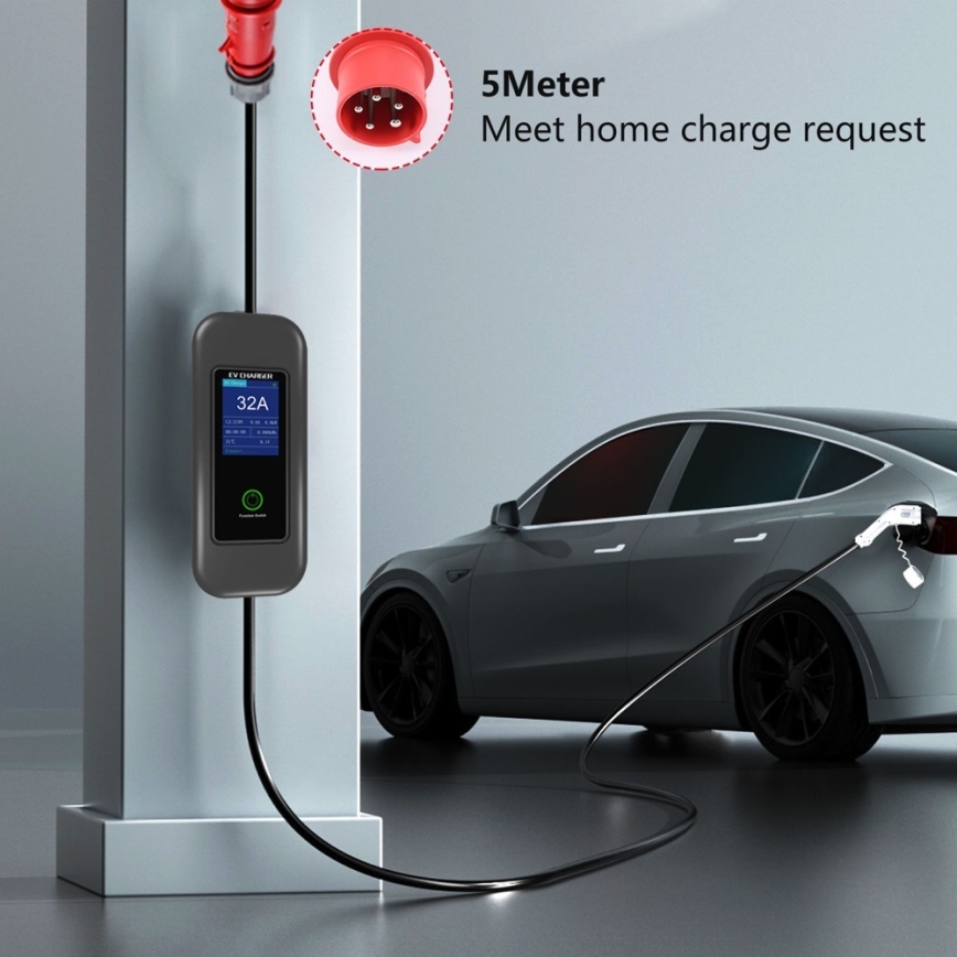 Immax - Estación de carga para coches eléctricos AC Type 2 32A/380V 22kW + enchufe 230V 5m Wi-Fi Tuya