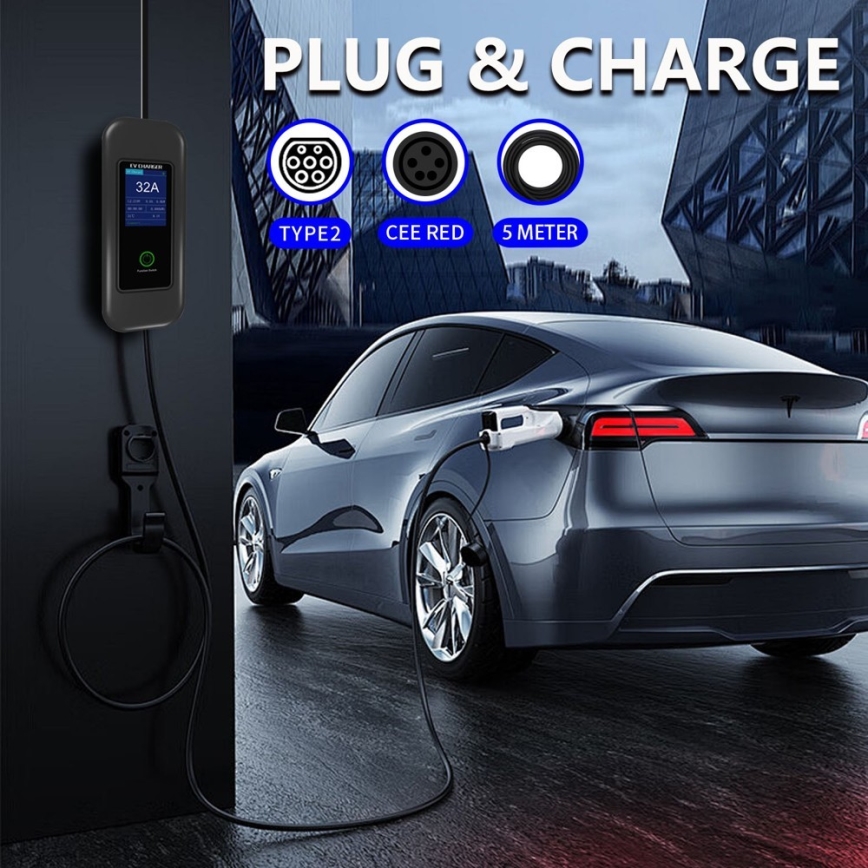 Immax - Estación de carga para coches eléctricos AC Type 2 32A/380V 22kW + enchufe 230V 5m Wi-Fi Tuya