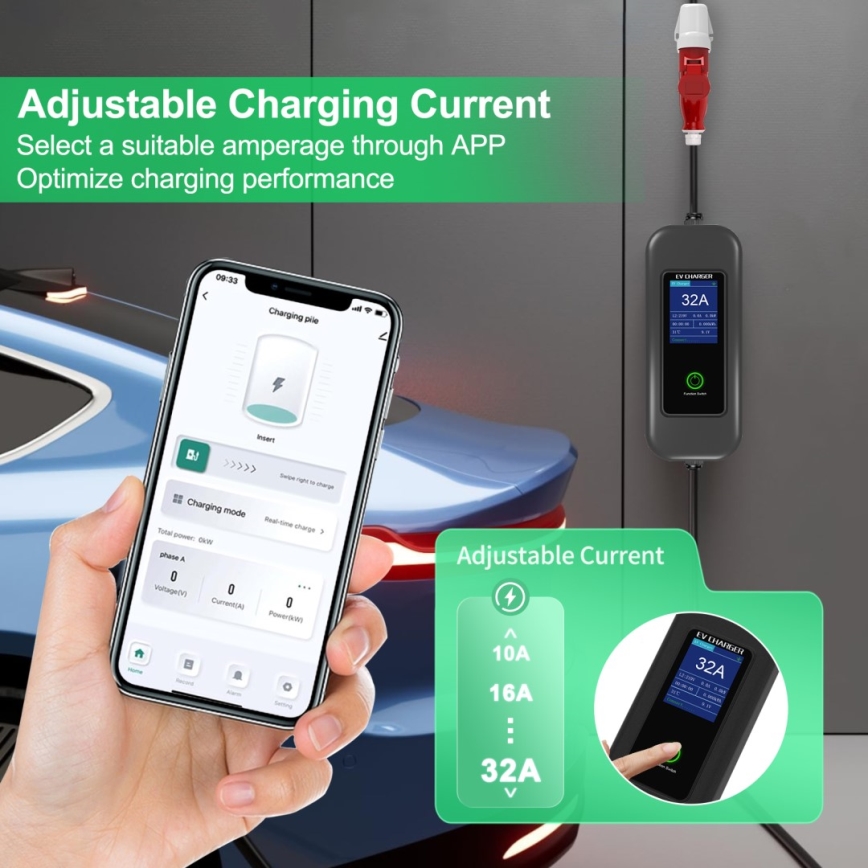 Immax - Estación de carga para coches eléctricos AC Type 2 32A/380V 22kW + enchufe 230V 5m Wi-Fi Tuya