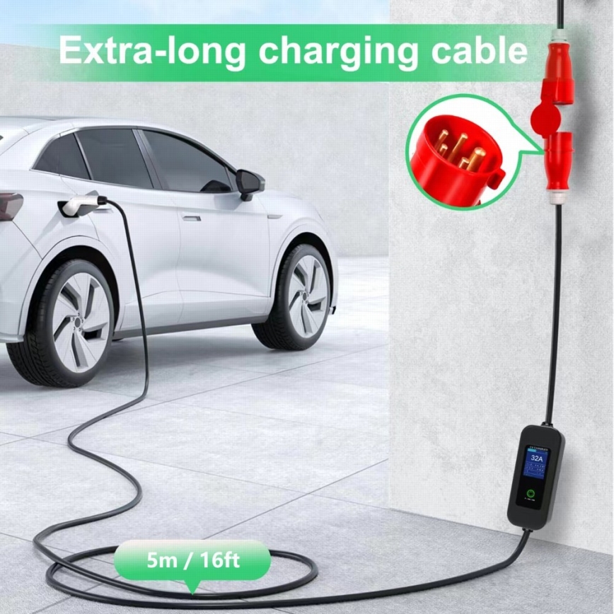 Immax - Estación de carga para coches eléctricos AC Type 2 32A/380V 22kW + enchufe 230V 5m Wi-Fi Tuya