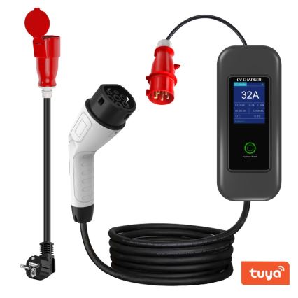 Immax - Estación de carga para coches eléctricos AC Type 2 32A/380V 22kW + enchufe 230V 5m Wi-Fi Tuya