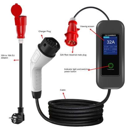 Immax - Estación de carga para coches eléctricos AC Type 2 32A/380V 22kW + enchufe 230V 5m Wi-Fi Tuya