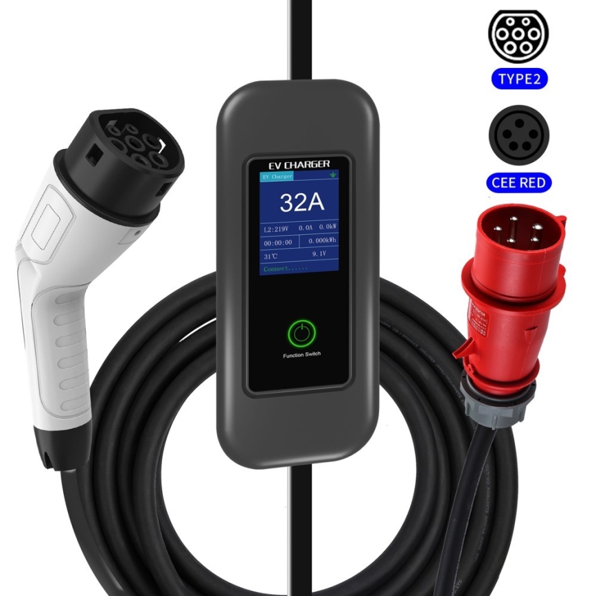 Immax - Estación de carga para coches eléctricos AC Type 2 32A/380V 22kW + enchufe 230V 5m Wi-Fi Tuya