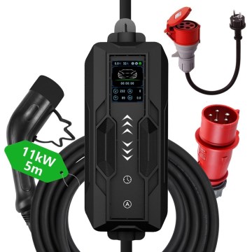 Immax - Estación de carga para coches eléctricos AC Type 2 16A/380V 11kW + enchufe 230V, 3,7kW 5m + estuche