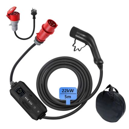 Immax - EV Estación de carga de viaje para coches eléctricos AC Tipo 2 32A/380V 22kW 5m + estuche