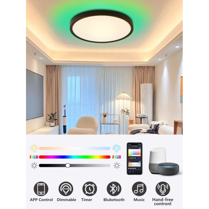 Immax NEO 07166-B40 - LED RGB+CCT Plafón regulable NEO LITE TUDO LED/50W/230V Wi-Fi Tuya negro + control remoto