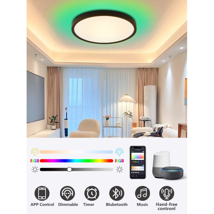 Immax NEO 07170-B60 - LED RGB+CCT Plafón con dimmer NEO LITE TUDO LED/65W/230V 2700-6500K Wi-Fi Tuya negro + control remoto
