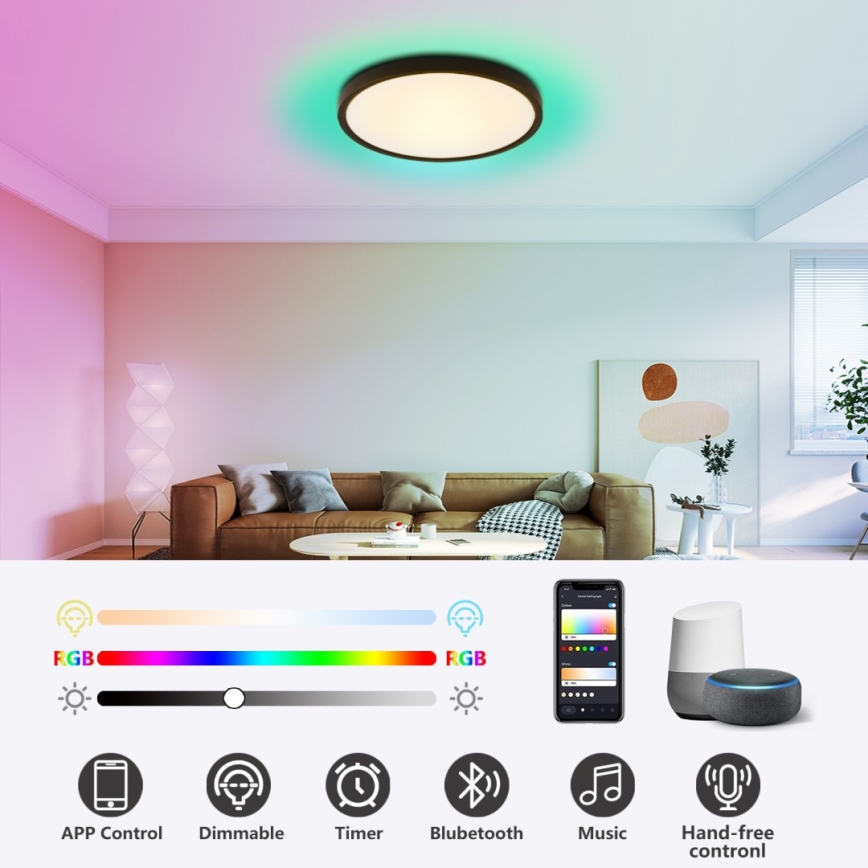 Immax NEO 07170-B60 - LED RGB+CCT Plafón con dimmer NEO LITE TUDO LED/65W/230V 2700-6500K Wi-Fi Tuya negro + control remoto