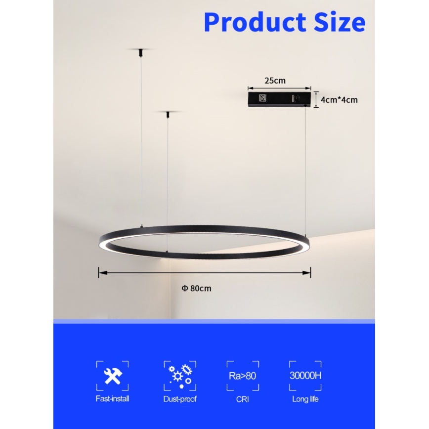 Immax NEO 07215L - Lámpara de araña LED regulable FINO LED/60W/230V 80 cm negro Tuya + control remoto