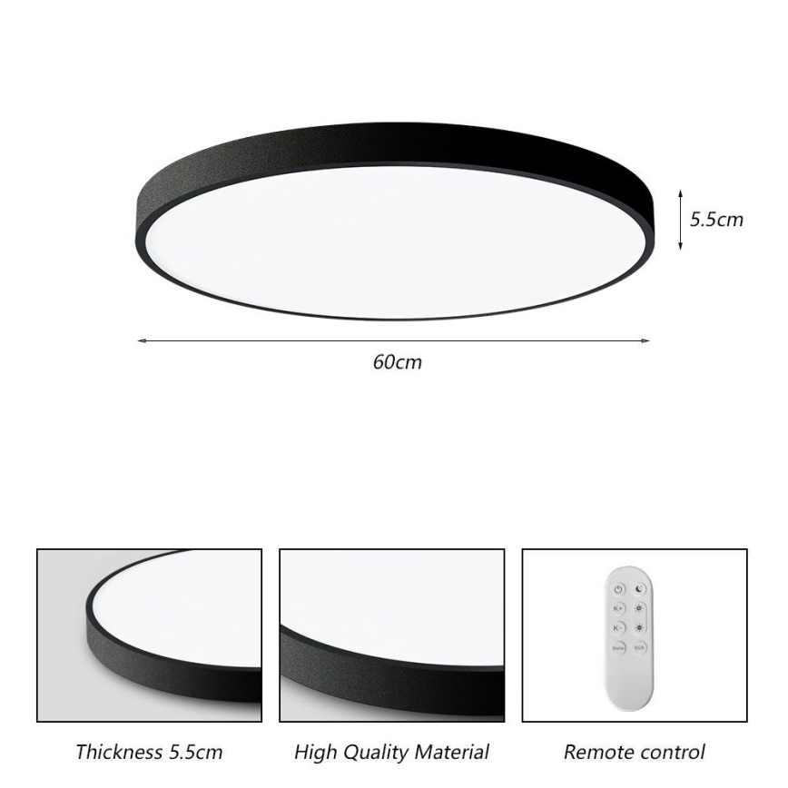 Immax NEO 07250L - Plafón LED regulable NEO LITE SEMPLICI LED/60W/230V 3000-6000K Wi-Fi Tuya negro + control remoto