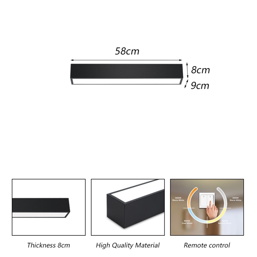 Immax NEO 07254L - Plafón LED regulable NEO LITE LUNGO LED/20W/230V 3000-6000K Wi-Fi Tuya negro + control remoto