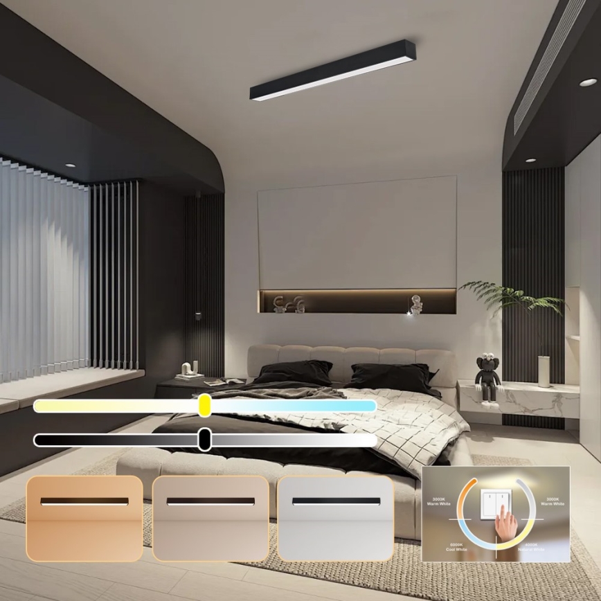Immax NEO 07256L - Plafón LED regulable NEO LITE LUNGO LED/38W/230V 3000-6000K Wi-Fi Tuya negro + control remoto