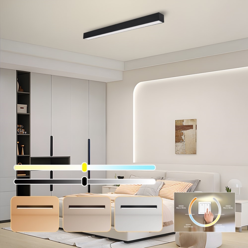 Immax NEO 07256L - Plafón LED regulable NEO LITE LUNGO LED/38W/230V 3000-6000K Wi-Fi Tuya negro + control remoto