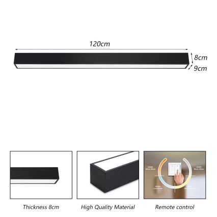 Immax NEO 07256L - Plafón LED regulable NEO LITE LUNGO LED/38W/230V 3000-6000K Wi-Fi Tuya negro + control remoto