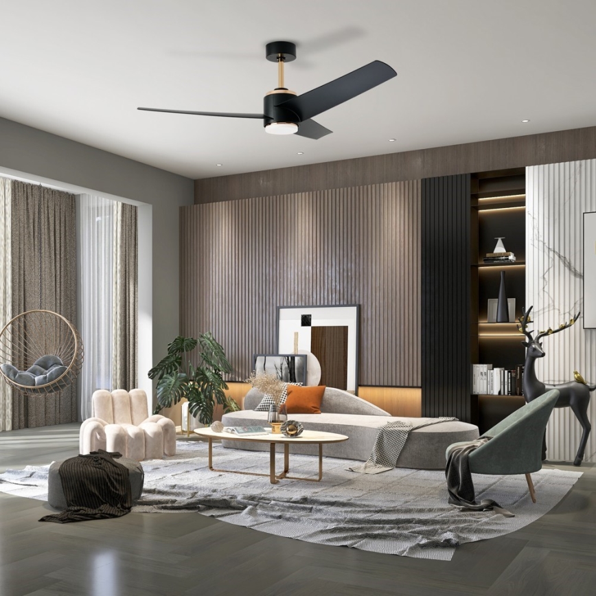 Immax NEO 07280L - Ventilador de techo LED regulable BEAUTY LED/18W/230V Wi-Fi Tuya negro + control remoto