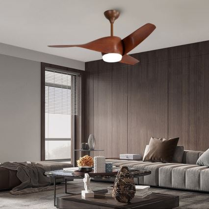 Immax NEO 07286L - Ventilador de techo LED regulable WAVE LED/18W/230V Wi-Fi Tuya marrón + control remoto