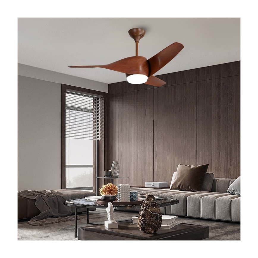 Immax NEO 07286L - Ventilador de techo LED regulable WAVE LED/18W/230V Wi-Fi Tuya marrón + control remoto