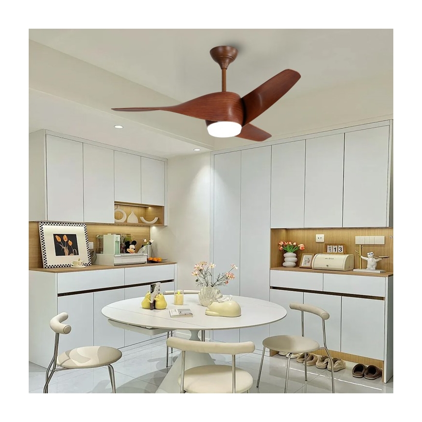 Immax NEO 07286L - Ventilador de techo LED regulable WAVE LED/18W/230V Wi-Fi Tuya marrón + control remoto