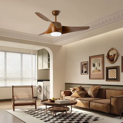 Immax NEO 07286L - Ventilador de techo LED regulable WAVE LED/18W/230V Wi-Fi Tuya marrón + control remoto