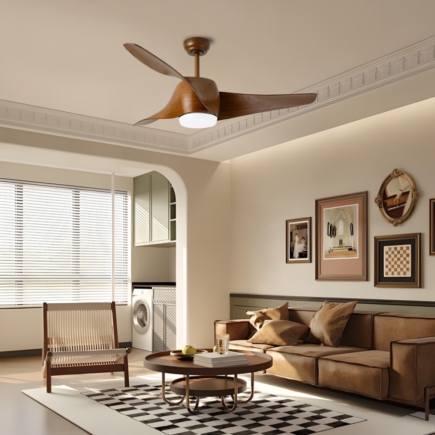 Immax NEO 07286L - Ventilador de techo LED regulable WAVE LED/18W/230V Wi-Fi Tuya marrón + control remoto