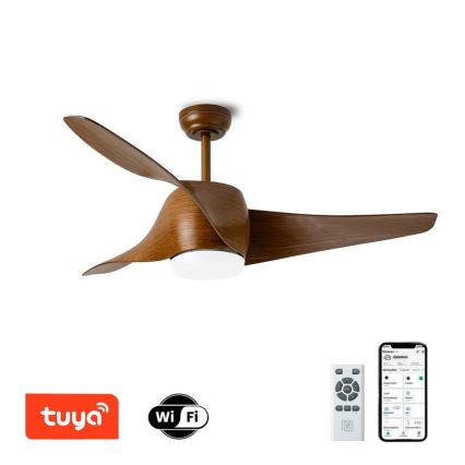 Immax NEO 07286L - Ventilador de techo LED regulable WAVE LED/18W/230V Wi-Fi Tuya marrón + control remoto