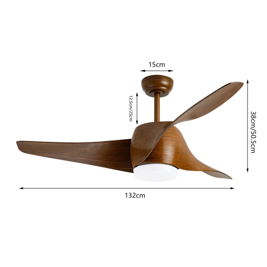 Immax NEO 07286L - Ventilador de techo LED regulable WAVE LED/18W/230V Wi-Fi Tuya marrón + control remoto
