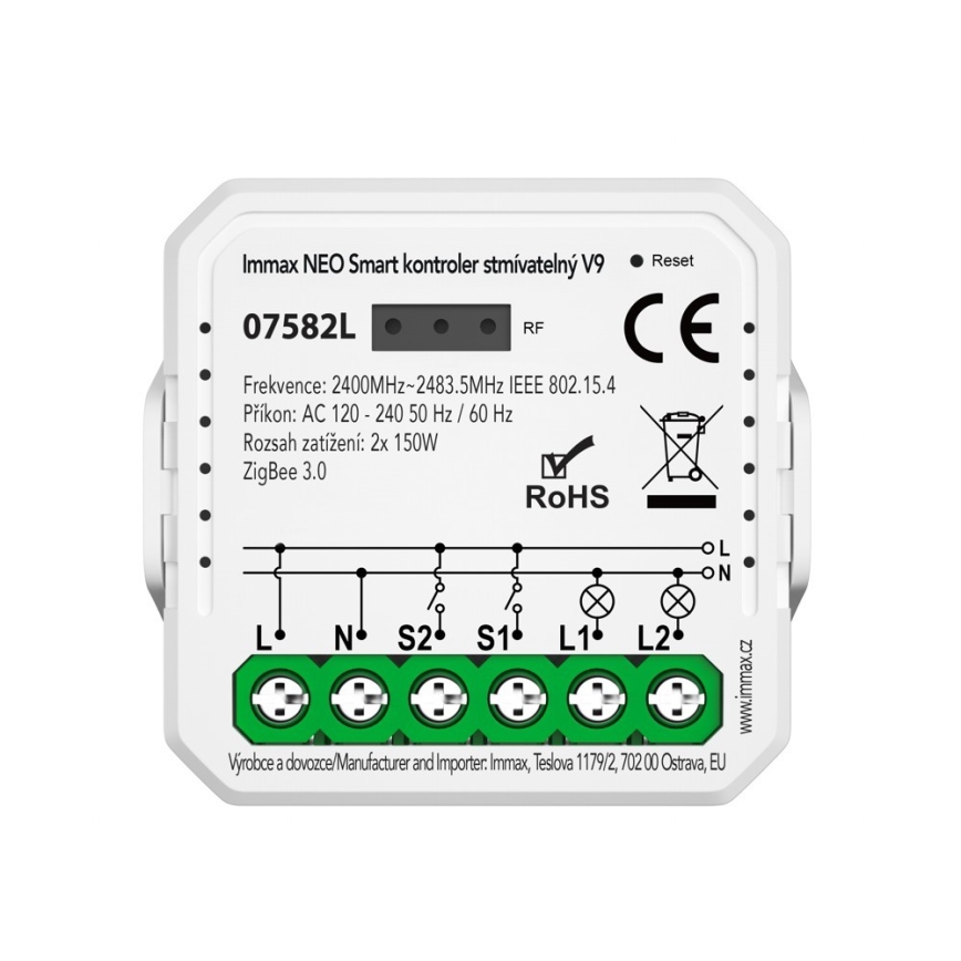 Immax Neo 07582L - Regulador de intensidad inteligente V9 2 botones Tuya
