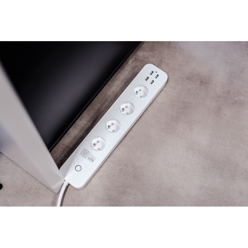 Immax NEO 07707L - Cable de extensión NEO LITE Inteligente 4AC + 4USB Wi-Fi Tuya 1,5m