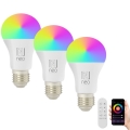 Immax NEO 07712CDO - JUEGO 3x LED RGB+CCT Bombilla regulable E27/9W/230V Wi-Fi Tuya + mando a distancia