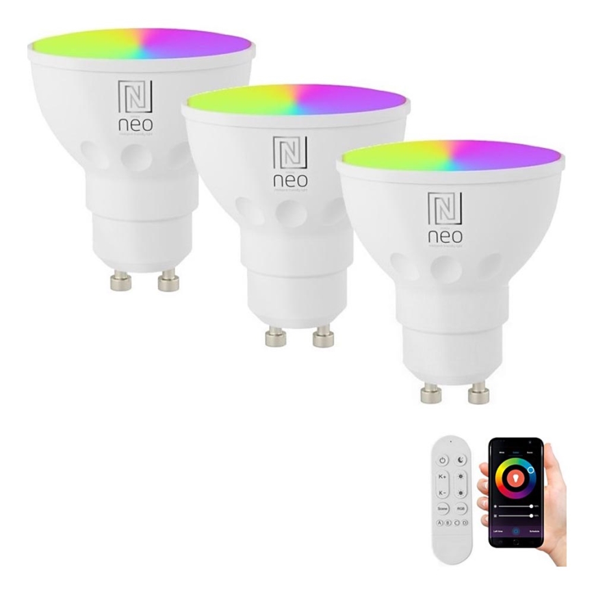 Immax NEO 07724CDO - SET 3x LED RGB+CCT Bombilla regulable GU10/6W/230V 2700-6500K Wi-Fi Tuya + control remoto