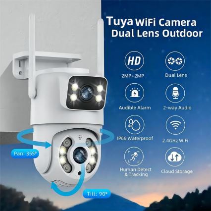 Immax NEO 07783L - Cámara inteligente para exteriores con sensor DOUBLE 355° P/T 2x2MP IP65 Wi-Fi Tuya