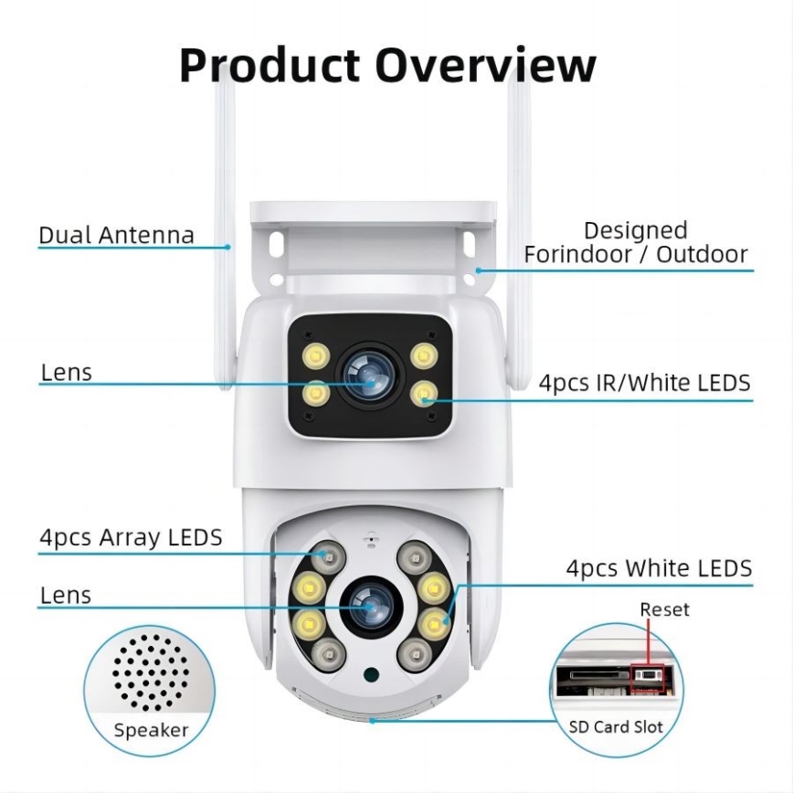 Immax NEO 07783L - Cámara inteligente para exteriores con sensor DOUBLE 355° P/T 2x2MP IP65 Wi-Fi Tuya
