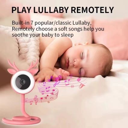 Immax NEO 07798L - Monitor de bebé inteligente y recargable 5V Wi-Fi Tuya rosa