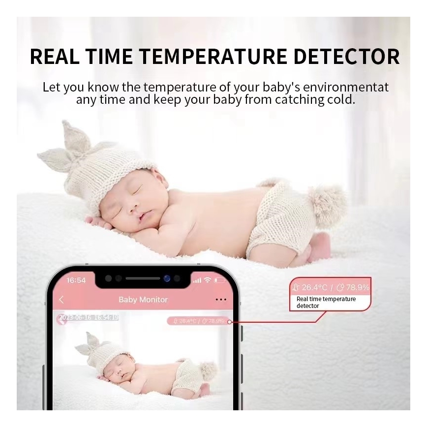 Immax NEO 07798L - Monitor de bebé inteligente y recargable 5V Wi-Fi Tuya rosa