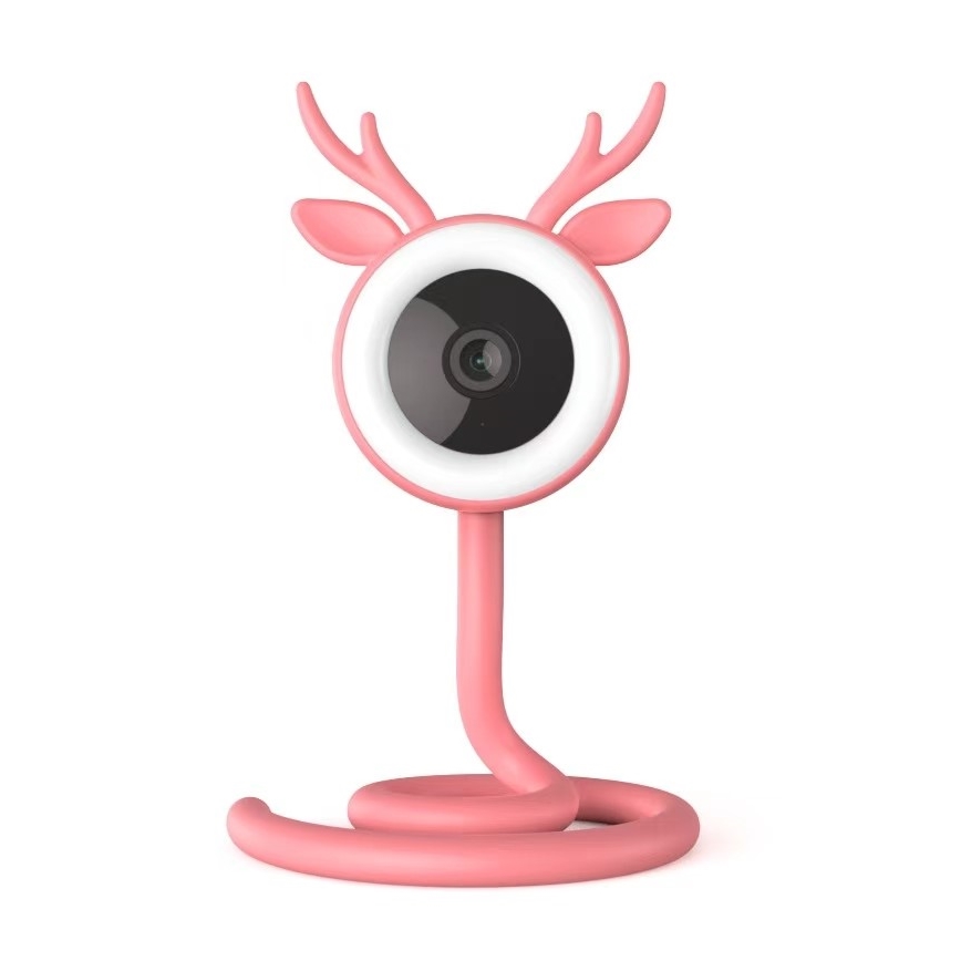 Immax NEO 07798L - Monitor de bebé inteligente y recargable 5V Wi-Fi Tuya rosa