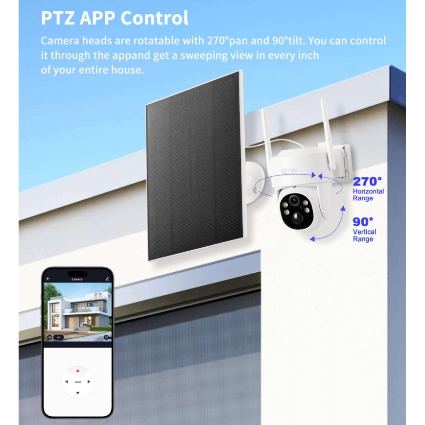 Immax NEO 07804L - Cámara solar inteligente para exteriores con sensor 9000 mAh Wi-Fi Tuya IP65