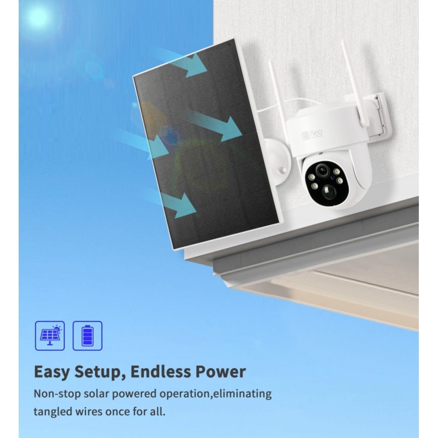 Immax NEO 07804L - Cámara solar inteligente para exteriores con sensor 9000 mAh Wi-Fi Tuya IP65
